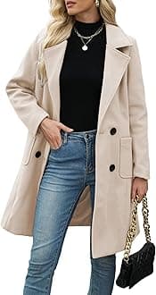 Bankeng Women Winter Wool Blend Camel Mid-Long Coat Notch Double-Breasted Lapel Jacket Outwear