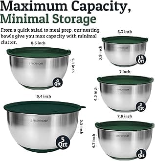 Priority Chef Premium Large 28Pc Stainless Steel Mixing Bowls with Lids Set, Non-Slip Base, Air Tight Lids, 3 Graters and Utensil Set, Large Metal Nesting Bowls for Kitchen, Green
