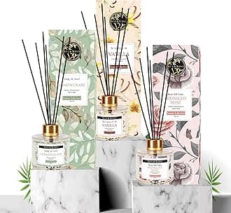 Soul & Scents Glass Midnight Rose, Vanilla and Lemongrass Reed Diffuser Set - 120ml with Free 6 Fiber Reed Sticks Each| Toxin Free & Stress Relief| Room Freshener for Home, & Office| Combo Pack of 3