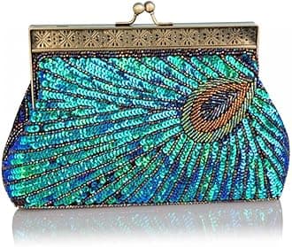 Womens Sequin Beaded Evening Bag Vintage Peacock Clutch Bags Wedding Party Handbag Clutch Purse for Women