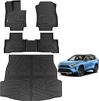 Floor Mats for Toyota Rav4 2019-2025 (Include Hybrid), Custom Fit All-Weather TPE Floor Liners, Front & 2nd Row & Cargo Liner for RAV4 Car Accessories