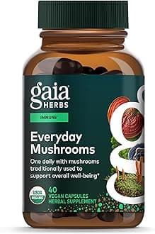 Gaia Herbs Everyday Mushrooms - Immune Support Mushroom Supplement for Daily Health Support* - with Reishi, Cordyceps, Turkey Tail, Shiitake & Chaga Mushrooms - 40 Vegan Capsules (40 Servings)