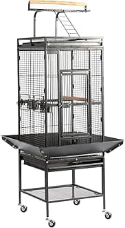 VINGLI Bird Cage with Wheels, 62 inch Bird Cages with Play Top, Wrought Iron Cage with Rolling Stand for Parrots, Cockatiels, Budgies, Lovebirds, Small/Medium Birds