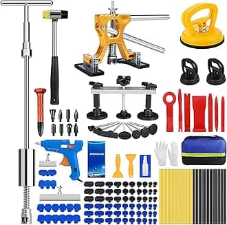 Car Dent Puller Kit, 135pcs Paintless Dent Removal Kit, Car Dent Repair Kit with Golden Lifter, Bridge Puller, Slide Hammer 2 in 1 T-Bar, Dent Puller for Car Refrigerator Door Ding Repair