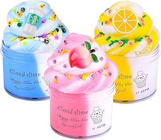 3 Pack Cloud Slime Kit with Pink Yellow and Blue Color, Fluffy Slime Educational Fidget Toys for Kids Valentine Birthday Gifts Party Favors for Girls BoysClimeCo CertifiedCarbonfree Certified