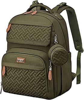 BabbleRoo Diaper Bag Backpack - Travel Large Baby Diaper Bag with Changing pad, Waterproof Baby Bags for Mom & Dad, Unisex Bags with Pacifier Case, Luggage Strap & Stroller Clips– Army Green | with Changing Pad, Pacifier Case, Stroller Straps, Multifunction, Waterproof