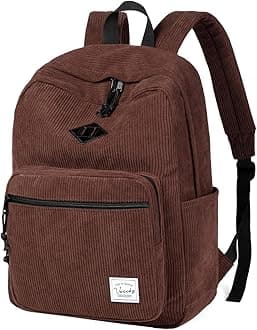 Corduroy Backpack for Men Women, VASCHY Casual Cute Fleece School Bag 15.6 inch Lightweight Daypack for Teens/Men/Women Travel