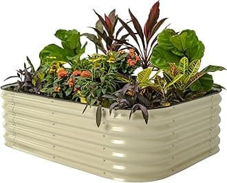 Vego Garden Aluzinc Raised Garden Bed Kits, 17" Tall 6 in 1 Modular Metal Raised Planter Bed for Vegetables Flowers Patio Ground Planter Box-Pearl White