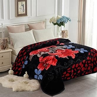 JYK (Rose/Black) - Heavy Korean Mink Fleece Blanket - 2 Ply Reversible 520GSM Silky Soft Plush Warm Blanket For Autumn Winter