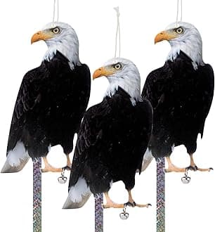 Owl to Keep Birds Away, 3 Pack Bird Scare Hawk Fake Owl, Reflective Hanging Bird Decoration, Bird Control Device to Keep Birds Pigeon Woodpecker Away from Patio Garden