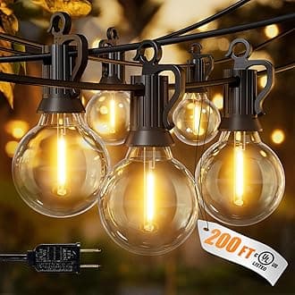 Brightown Outdoor String Lights, 200FT 100+2 G40 Bulbs Shatterproof Patio Lights, IP65 Waterproof Dimmable Hanging Connectable Globe LED Outdoor Lights for Backyard, Bistro, Porch, Deck, Balcony