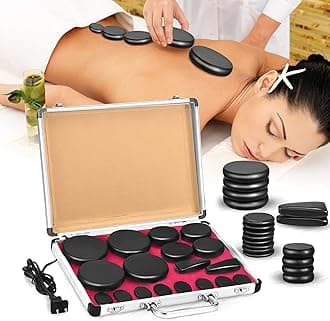 Yunsailing Hot Stones Massage Set 18 Pieces Basalt Hot Rocks Massage Rocks Kit Black Smooth Stones for Professional Home Spa Warming Relaxing Pain Relief, Constant 50°c (122°f)(Temperature Constant)