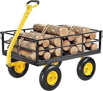 VEVOR 1200 Lbs Steel Garden Cart, Heavy Duty Pullable Garden Wagon Yard Cart, 2 in 1 Outdoor Metal Utility Wagon Yard Trailer with 13" All Terrain Tires, Mesh Removable Sides and 180°Rotating Handle