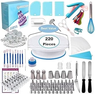 Beauenty Cake Decorating Tools Kit, Cake Baking Tool Set With Stainless Steel Piping Nozzle, Cake Decorating Supplies for Beginners and Professional Masters (220pcs)