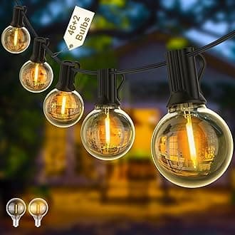Yuusei Festoon Lights Outdoor Lights, 125FT/38M Garden Mains Powered, IP45 Waterproof String, 46+2 G40 LED Shatterproof Bulbs for Outside Fence Patio Gazebo Party Pergola