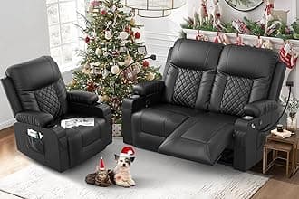 FURNIMAT Loveseat Recliner Sofa Set with 2+1 Pieces in Living Room, 2 Seater Reclining Loveseat Leather, 1 Recliner Chair with 360 Degree Swivel Single Sofa Seat