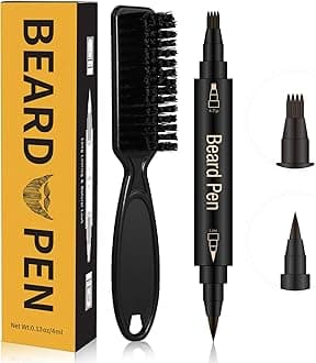 Beard Pencil Filler For Men,4 Tip Beard Filler Pen Kit Beard Pen & Beard Brush Male Mustache Repair Shape, Effective Enhance Facial Hair (BROWN)