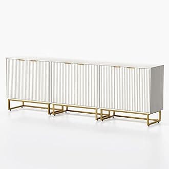 Fluted Storage Cabinets Set of 3, Sideboard Buffet Cabinet Modern Accent Cabinet with Adjustable Shelves, Credenza, Console Table Entryway Cabinets for Living Room, White