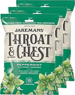 Jakemans Throat & Chest Menthol Cough Suppressant Peppermint - 30 Lozenges (3 Pack)