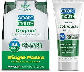 TSA Approved Travel Toothpaste & Oral Rinse - SmartMouth Original Activated Oral Rinse Packs & Travel Size Premium Toothpaste, 3.4 Ounce