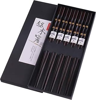 5 Pairs Chopsticks Wooden, Glamfields Reusable Chop sticks , Non-slip Japanese Style gift set