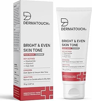 DERMATOUCH Bright & Even Tone Face Wash with Niacinamide, Vitamin E and Kojic Acid | Daily Gentle Face Wash For Tan, Pigmentation, Uneven Tone | 70g
