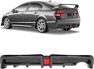 Rear Bumper Diffuser Compatible with 2006-2011 Honda Civic 4 Door Sedan Rear Lower Bumper Lip Splitter Valance with LED Brake Light Bumper Spoiler Carbon Fiber Color