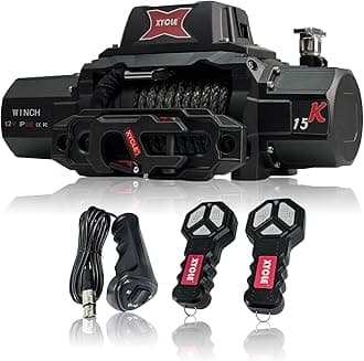 XYCLE15000lbs12V Electric Winch IP68waterproofOff-Road Vehicle Rescue winchs with2wireless Remote Controls and Synthetic Rope Suitable for Towing SUVs,Loggers,Trucks,Trailers,Jeeps,4WD (Dark-Gray)