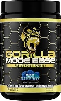 Gorilla MindBase Pre Workout - Raises Nitric Oxide Intense Focus & Drive Endurance Power - L-Citrulline, L-Tyrosine, Betaine, Alpha-GPC, Caffeine, Huperzine A - 360 Grams (Blue Raspberry)