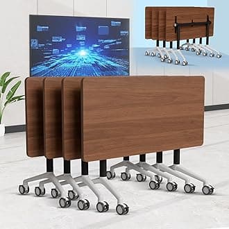 6-8 Person Conference Table Folding Conference Table for Office,Training, Seminar,Schools Modern Wood Conference Meeting Room Table Large Rectangular Conference Room Tables (4, Walnut 2, 55in)