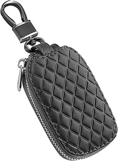 Stylish Car Key Case with Keychain and Zipper - Genuine Leather Car Key Case Holder for Remote Key Cover Replacement (Black)