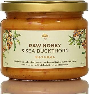 Earthbreath Raw Honey with Sea Buckthorn 400g - Pure, Unpasteurised, Unfiltered Raw Honey with Sea Buckthorn | Sugar Free Jam with No Additives Boosts Vitality