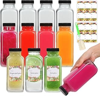 AuroTrends 16 oz Glass Bottles with Lids 12Pack, 480ml Glass Juicing Bottles, Water, Kombucha (16fl.oz, Set of 12)