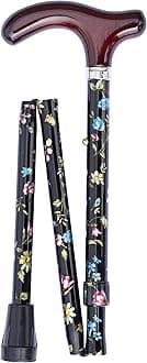 Classic Canes Ultra Petite Black Floral Cane – Beechwood Handle, Foldable Adjustable Aluminium Short Walking Stick 65-75cm 225g – Modern Unique Ergonomic Support, Non-Slip Rubber Ferrule