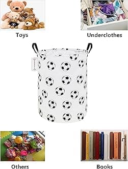 QUEENLALA Large Storage Basket,Laundry Hamper/Bathroom/Home Decor/Collapsible Round Storage Bin,Boys and Girls Hamper/Boxes/Clothing（Round-Football）