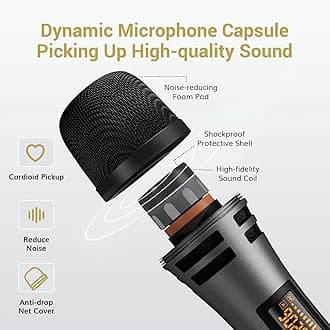 TONOR Wireless Microphone Systems, Dual UHF Cordless Karaoke Microphone Set, Handheld Dynamic Mic Microfono for Singing with Receiver for Home Karaoke, Party, Church, DJ, Wedding, Speech TW350 Grey
