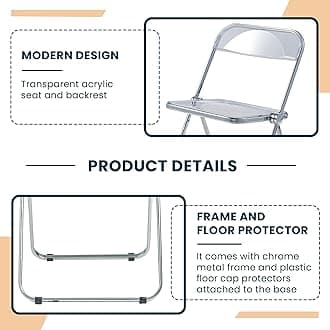 LeisureMod Lawrence Modern Acrylic Folding Chair - Transparent Clear Seat with Metal Frame