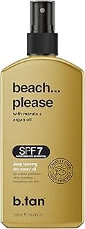 b.tan SPF 7 Deep Tanning Dry Spray | Beach... Please Tanning Oil - Get a Deep Bronze & Golden Tan, Deeply Nourishes Skin from Marula & Argan Oil, Hint of Self Tan, Vegan, Cruelty Free, 236ml
