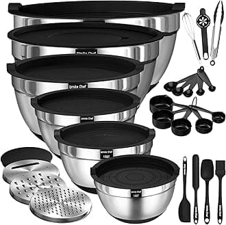 Thickened Heavy-Duty 26pcs Stainless Steel Bowl, Mixing Bowl Set with Lid, Grater Attachment, Non-Slip Bottom and Kitchen Gadget Set, Sizes 7, 4, 2.5, 2.0, 1.5, 1QT, Ideal for Mixing and Serving