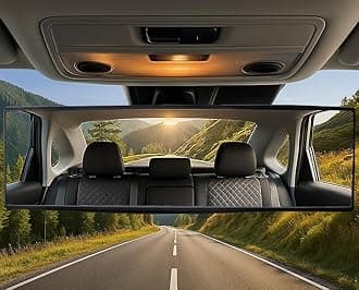 ICBEAMER 14.2" Car Rear View Mirror, HD Clear Tint, Panoramic Wide Angle Flat Surface, 2 Interior Retractable Rubber Clips, Anti Glare, Automotive Accessories Universal for Truck, Car, SUV, 1 Pack