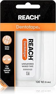 REACH Dentotape Waxed Dental Floss Tape, Unflavored, Extra Wide Floss, Shred & Frey Resistant, Plaque Remover for Teeth, Easy on Gums & Teeth, Oral Care, PFAS Free, for Adults & Kids, 1 Pack, 100 yd