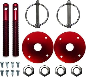 Aluminum Universal Hood pin set kit Chrome Hardware Flip Over Chevy Ford Mopar GM Hot Rod Street Rod Drag racing Race Muscle Car 1/2" (Red)