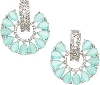 ZENEME Rhodium-Plated American Diamond Studded Floral Shaped Handcrafted Stud Earrings For Girls and Women