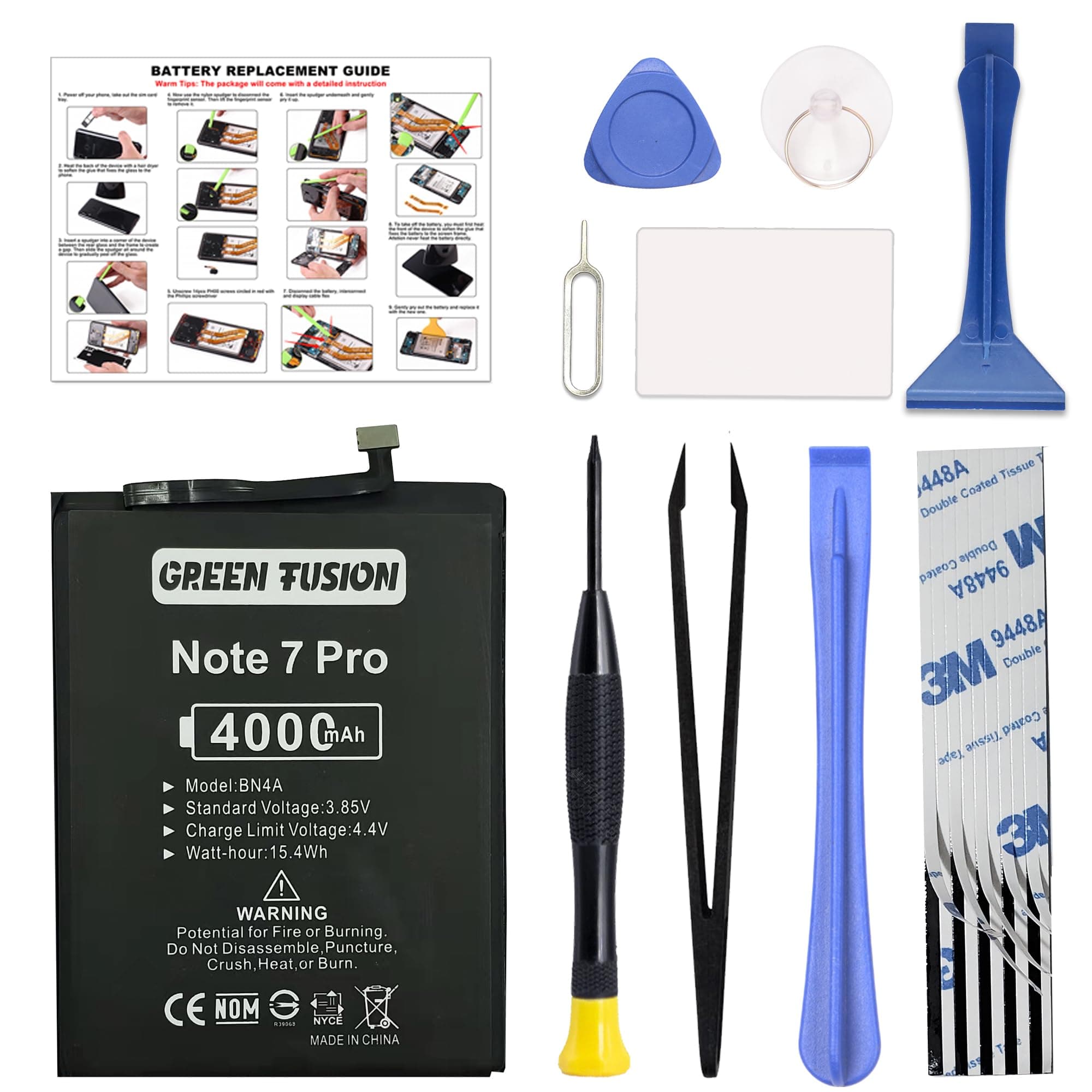 GREEN FUSION for Redmi Note 7 & Note 7 Pro Replacement, with Video Tutorial, BN4A Battery for Redmi Note 7 & Note 7 Pro, with Installation Instruction & Repair Toolkit