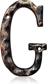 5.5 Inch House Numbers & Letters, Highly Visible Cast Iron Metal Home Address Number for Street Office Mailbox, Antique Brass (Letter G)