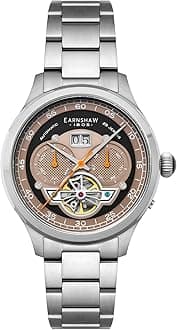 Thomas Earnshaw Baron Men's Watch – Automatic Open-Heart Movement, Grand Date Calendar, 43mm Stainless Steel Case, Leather Strap, 50m Water Resistant, ES-8187