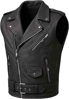 Jackets 4 Bikes Men's Classic Buffalo Leather Motorcycle Biker Vest | Vintage Cruiser Vest for Men, | Stylish Street Club Riding Black XL