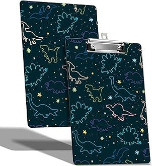 A4 Size Clipboard with Hanging Hook and Low Profile Clip, Plastic Nurse Clipboard Writing Drawing Board with Double-Sided Funny Dinosaurs Print for Woman Kids Office School Use
