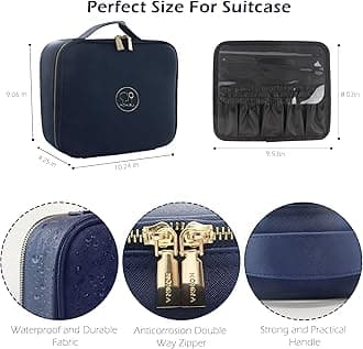 MOMIRA Makeup Bag with Mirror and Light - Travel Train Case Cosmetic Organizer with Adjustable Dividers - Royal Blue