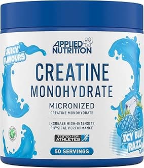 Applied Nutrition Creatine Monohydrate Powder 250g – 100% Micronized Creatine – 5g per Serving – Supports High-Intensity Performance – ICY Blue Razz – 50 Servings